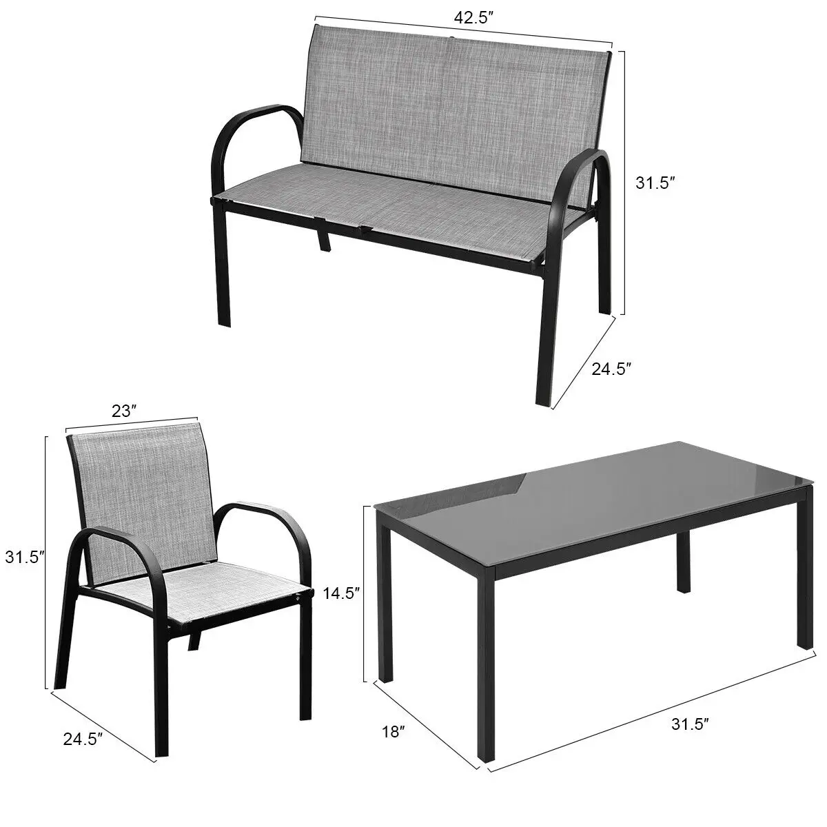 Costway 4 PCS Patio Furniture Set Sofa Coffee Table Steel Frame Garden Deck Gray