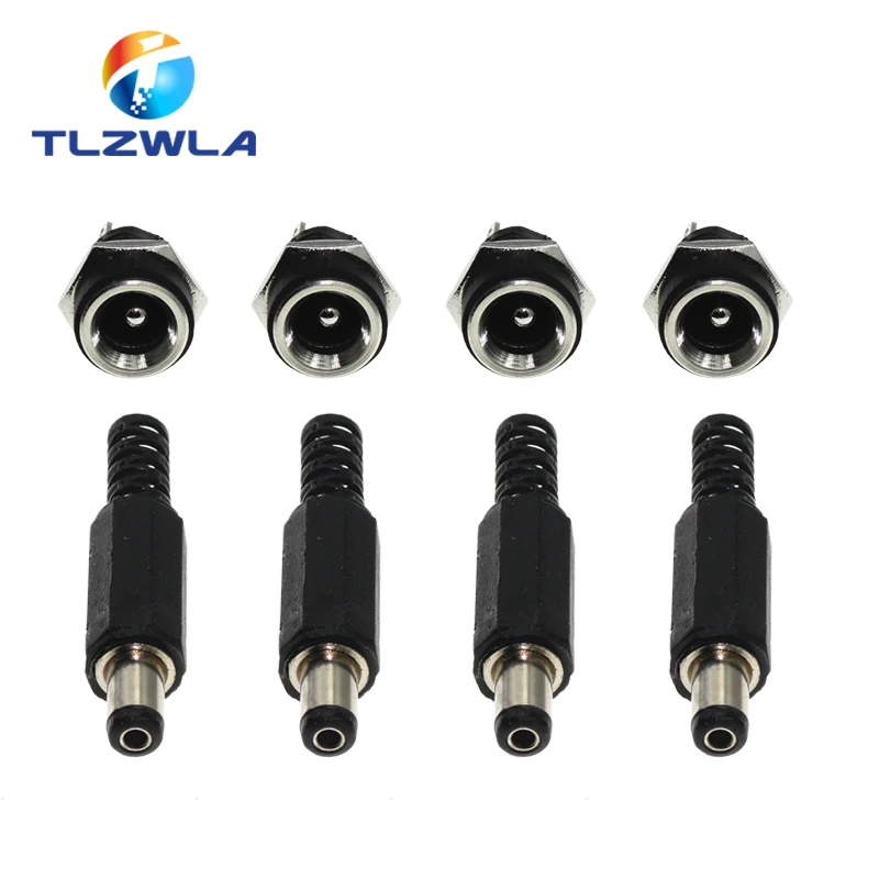 10 SZTUK (5 par) 3A 12V 5.5x2.1mm Plastikowe wtyczki męskie DC022 Gniazdo zasilania DC Żeńskie gniazdo Śruba Nakrętka Złącze do montażu panelowego 5.5*2.5MM