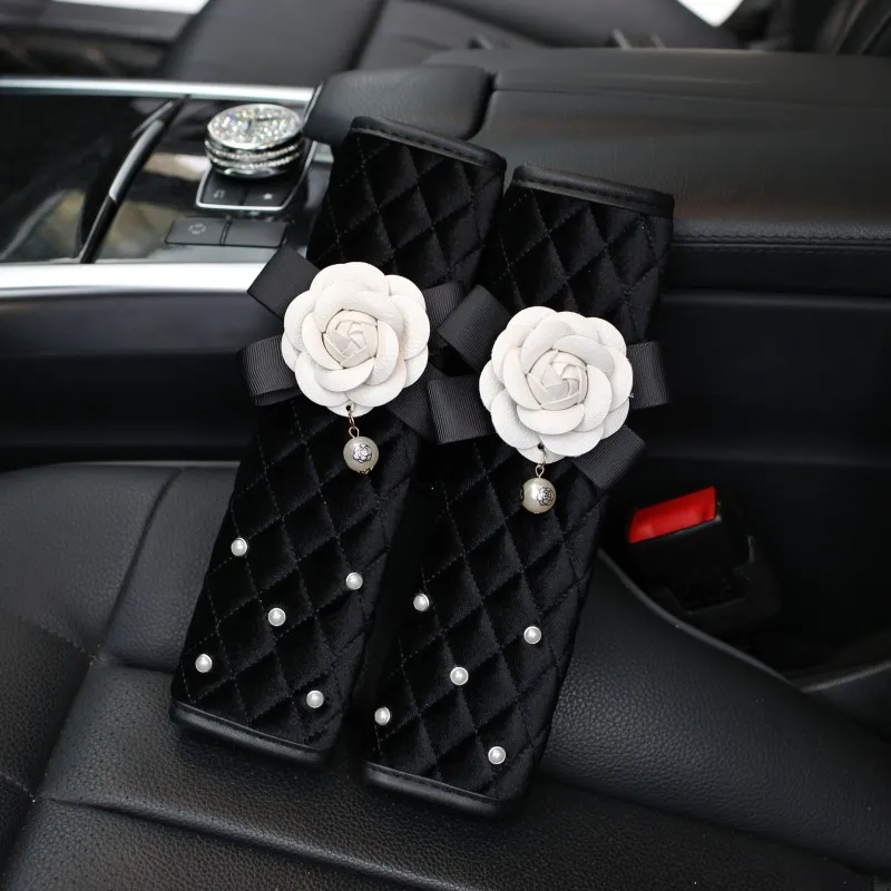 1PC Creative Pearl Camellia Flower Car Safety Seat Belt Cover Auto Shoulder Pad SeatsBelt Protector Car Interior Accessories