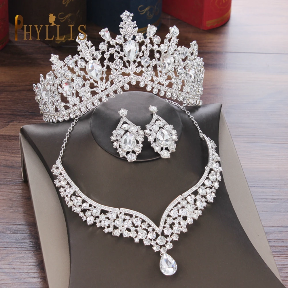 A46 atacado coroa de casamento colar brinco conjunto tiaras da festa de aniversário headwear premium princesa headpiece strass cocar