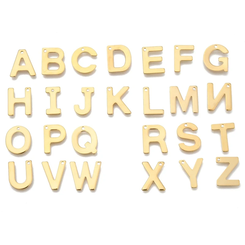 

100pcs Small 304 Stainless Steel Alphabet Charms Pendants English Letters Golden Color for Bracelet Necklace Jewelry Making