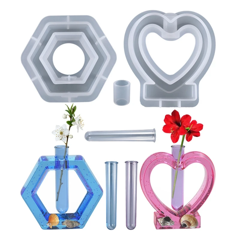 Flower Pot Hydroponic Cylinder Epoxy Resin Mold Test Tube Vase Silicone Bracket Silicone Mould DIY Crafts Jewelry Decor Tools