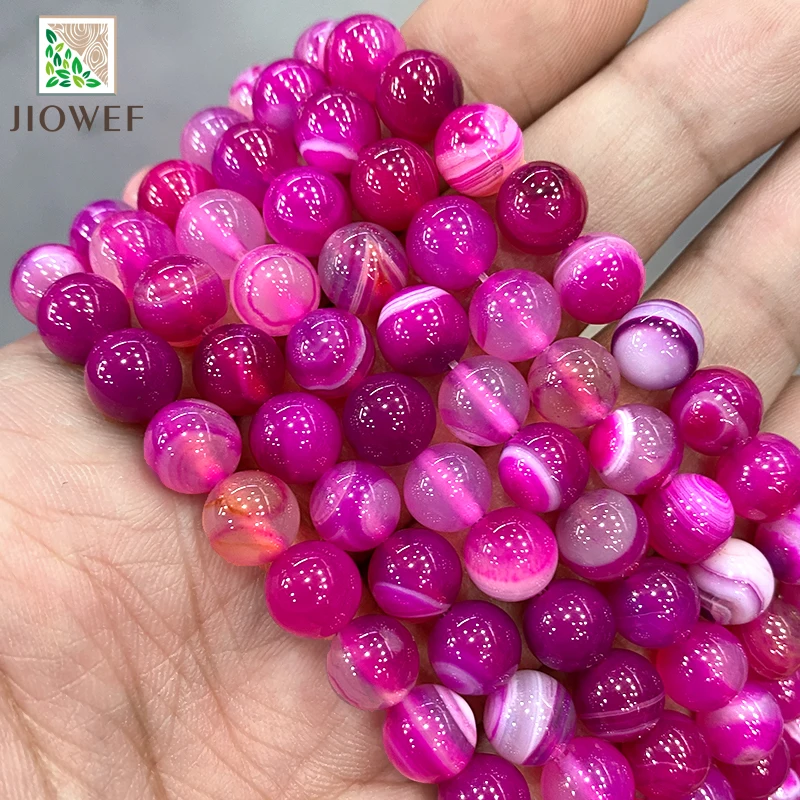 Smooth Banded Magenta Lace Agates Round Beads Diy Bracelet Necklace Natural Stone for Jewelry Making 15