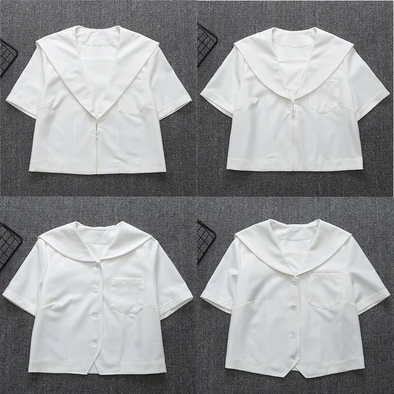 Traje de marinero blanco de manga corta para escuela japonesa, camiseta con solapa Sapporo, Kanto Kansai, solapa Nagoya, uniformes JK, Tops básicos