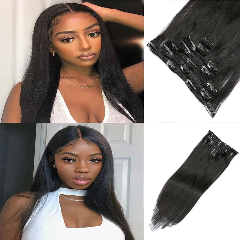 

Remy Human Hair Brazilian Silky Straight Clip In Human Hair Extensions Clip Ins Natural Black Skin Weft Tape Attache