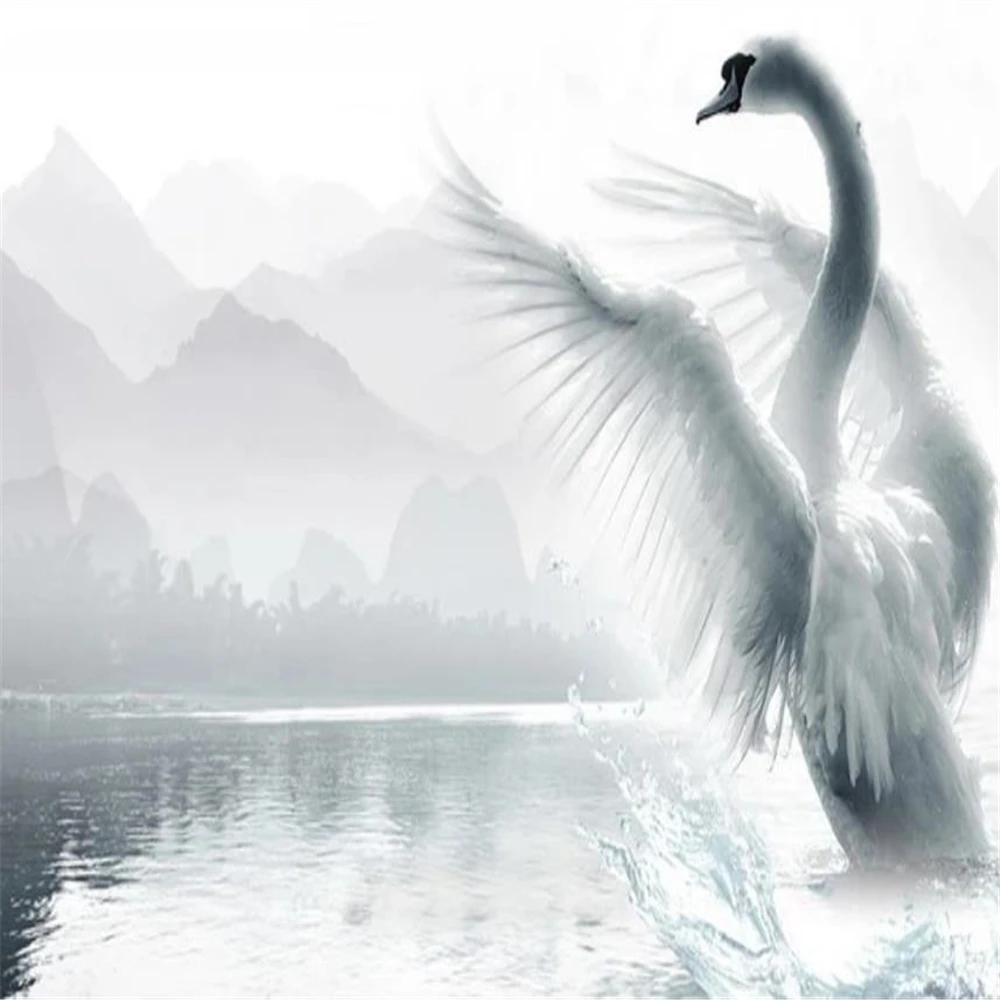 

beautiful scenery wallpapers Romantic and beautiful swan lake 3d wallpapers TV background wall decoration painting