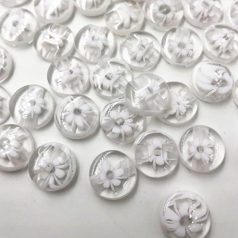 50pc Lots 14mm white color flower Plastic Buttons sewing/appliques/craft PT11