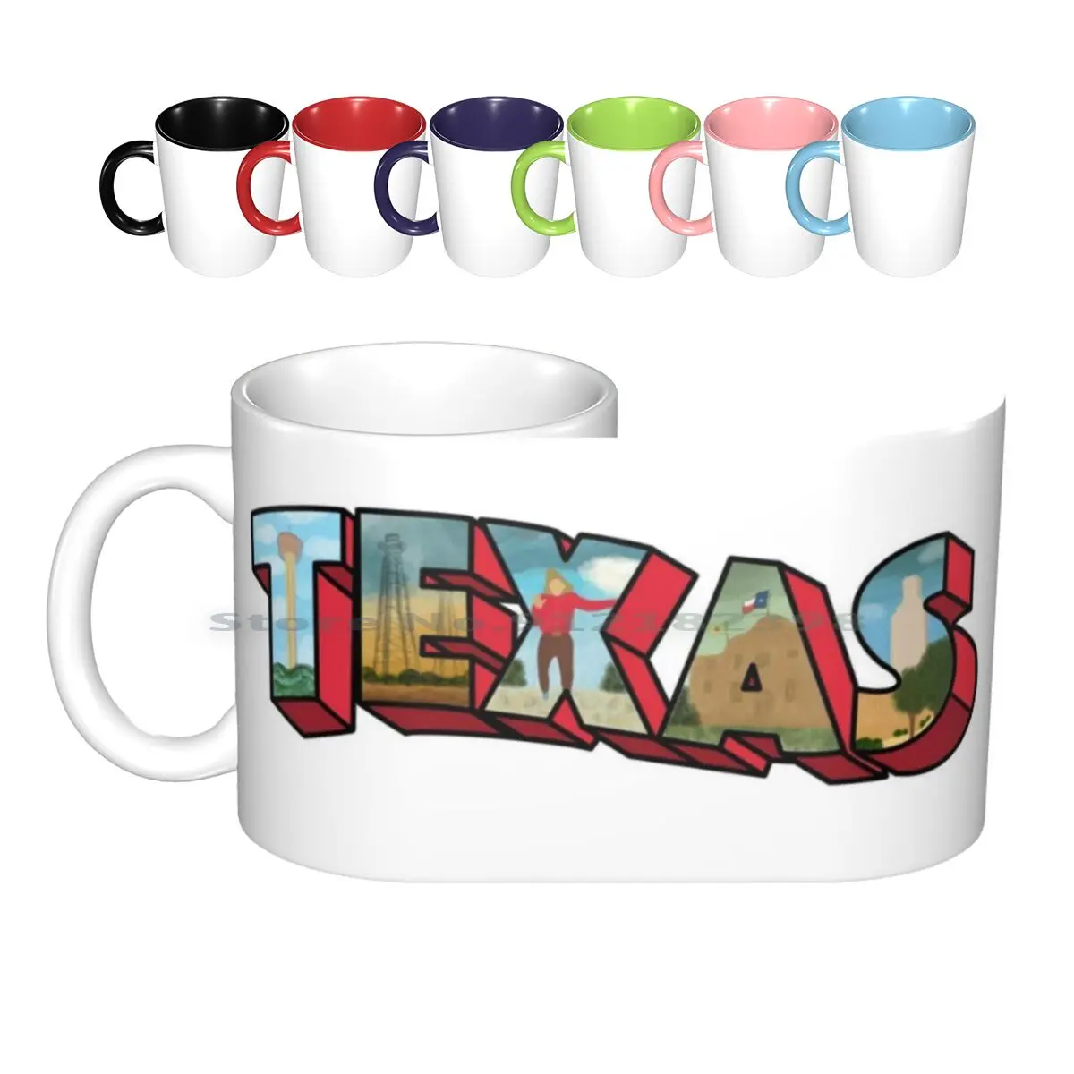 Greetings From Texas Ceramic Mugs Coffee Cups Milk Tea Mug Texas Fort Worth Dallas Highland Park Austin Houston Greetings From