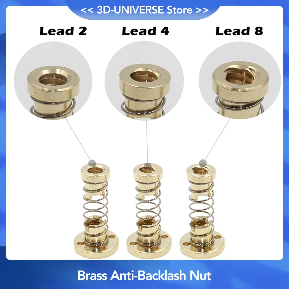 T8 Lead Screw Anti Backlash Spring Nut Pitch 2mm Loaded Elimination Gap Nut Lead 2mm/4mm/8mm For 3D Printer Parts