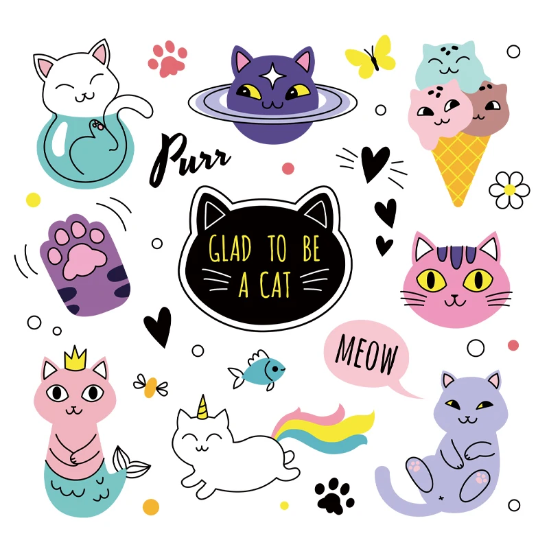 New Colorful Cat Sticker Set Kids Clothes Applique Decoration Iron On Patches A-level Heat Transfer Patches