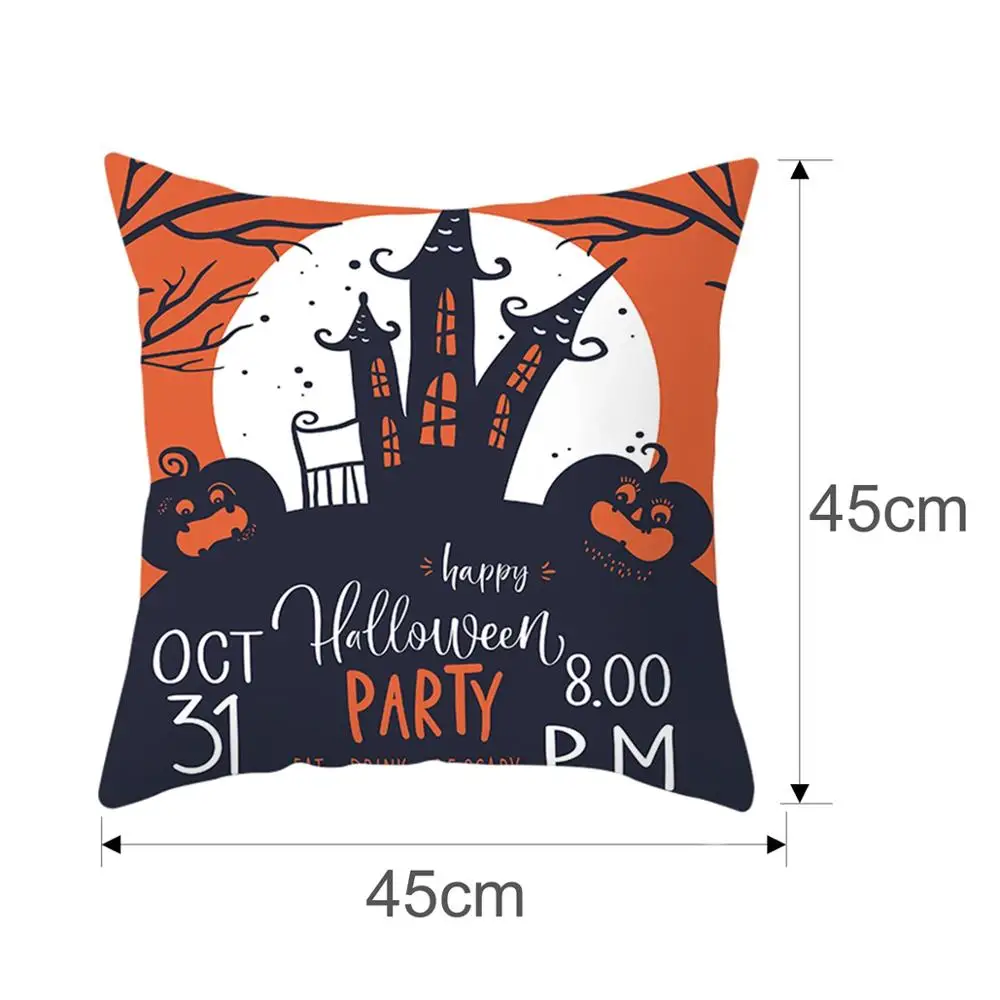 Funda de cojín de Halloween de 45x45cm, decoración de calabaza, murciélago, mago, fantasma, para el hogar, adorno de almohada, regalo de fiesta de