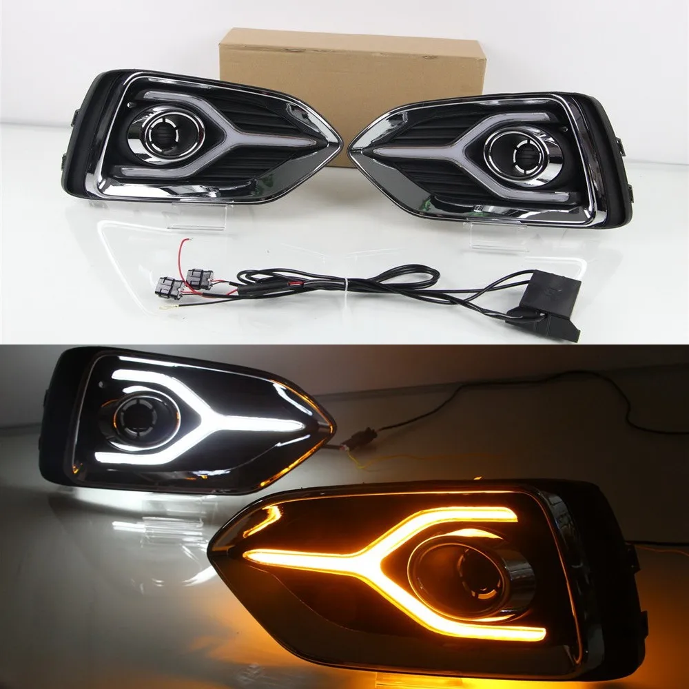 July King LED Daytime Running Lights Case for Hyundai Accent 2018+, LED Front Bumper DRL + Yellow Turn Signals