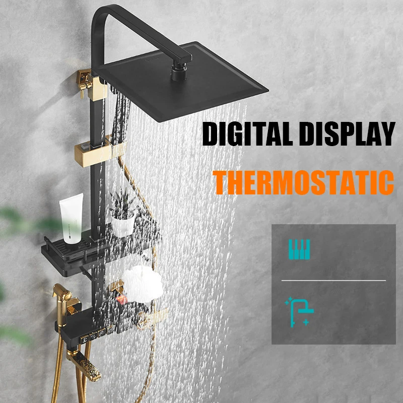 Digitale Dusche System Bad Intelligente Thermostat Dusche Set SPA Niederschlag LED Bad Wasserhahn Wand Halterung Platz Kopf Badewanne Grifos