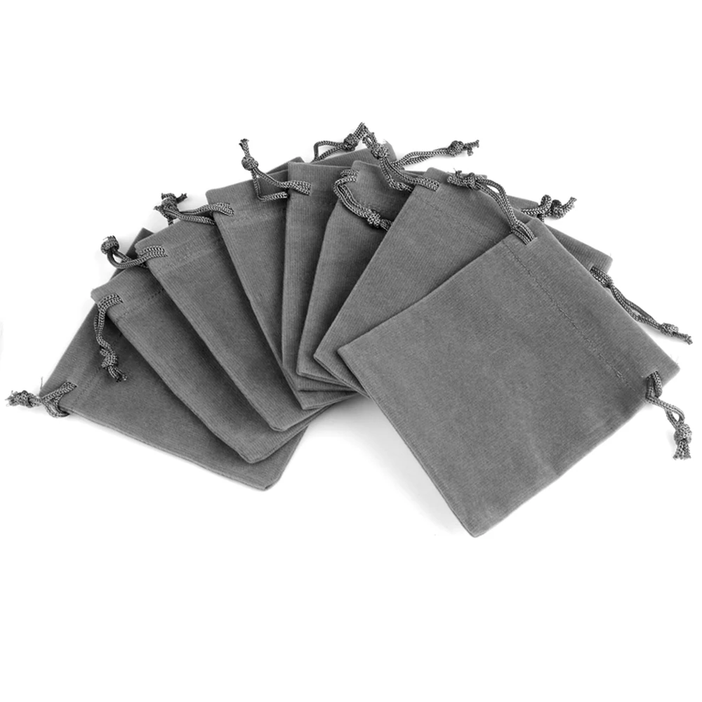 10pcs Full Size Gray Velvet Gift Bags Jewelry Packaging Bags Wedding Party Present Favors Drawable Jewelry Packing Bags