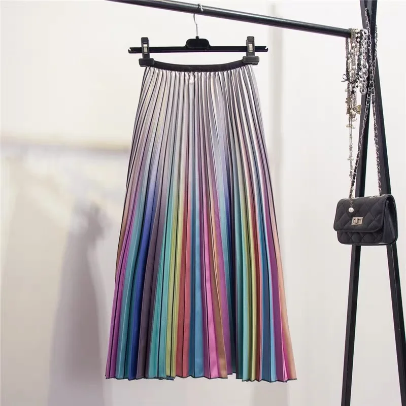 Marwin – jupes de haute qualité pour femmes, nouvelle collection printemps 2019, rayures arc-en-ciel, ligne a, mi-mollet, haute rue, Style européen