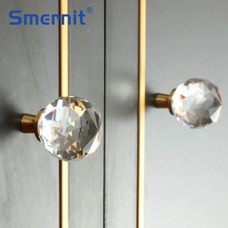 Crystal Brass Door Handles Furniture Handle for Cabinets and Drawers Wardrobes Dresser Knob Pulls Kitchen Accessory