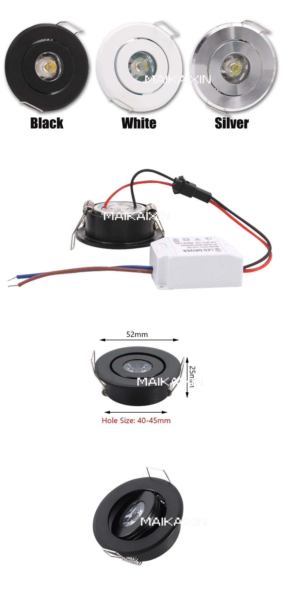 4/10pcs Led Mini Downlight 1W 3W Dimmable Spot Light Recessed Lamp AC85-265v Ceiling Light Aluminium 52mm With Driver
