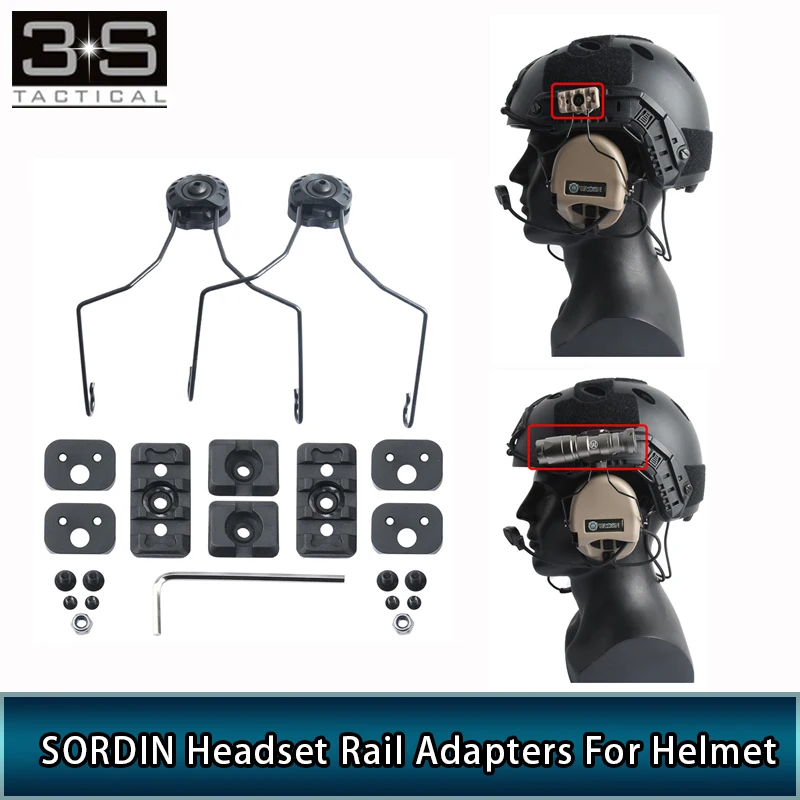 Tactical Sordin Headset Rail Adapter For ARC Rail Attachment Kit For Helmet M300 M600 Flashlight Adapter