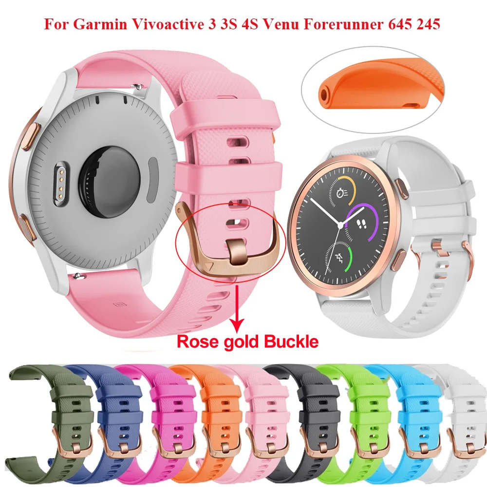 Pulseira de relógio garmin forerunner, pulseira de silicone com botão em ouro rosê, para relógio esportivo 245m/645/vivoactive 3/3s/escapamento 2s