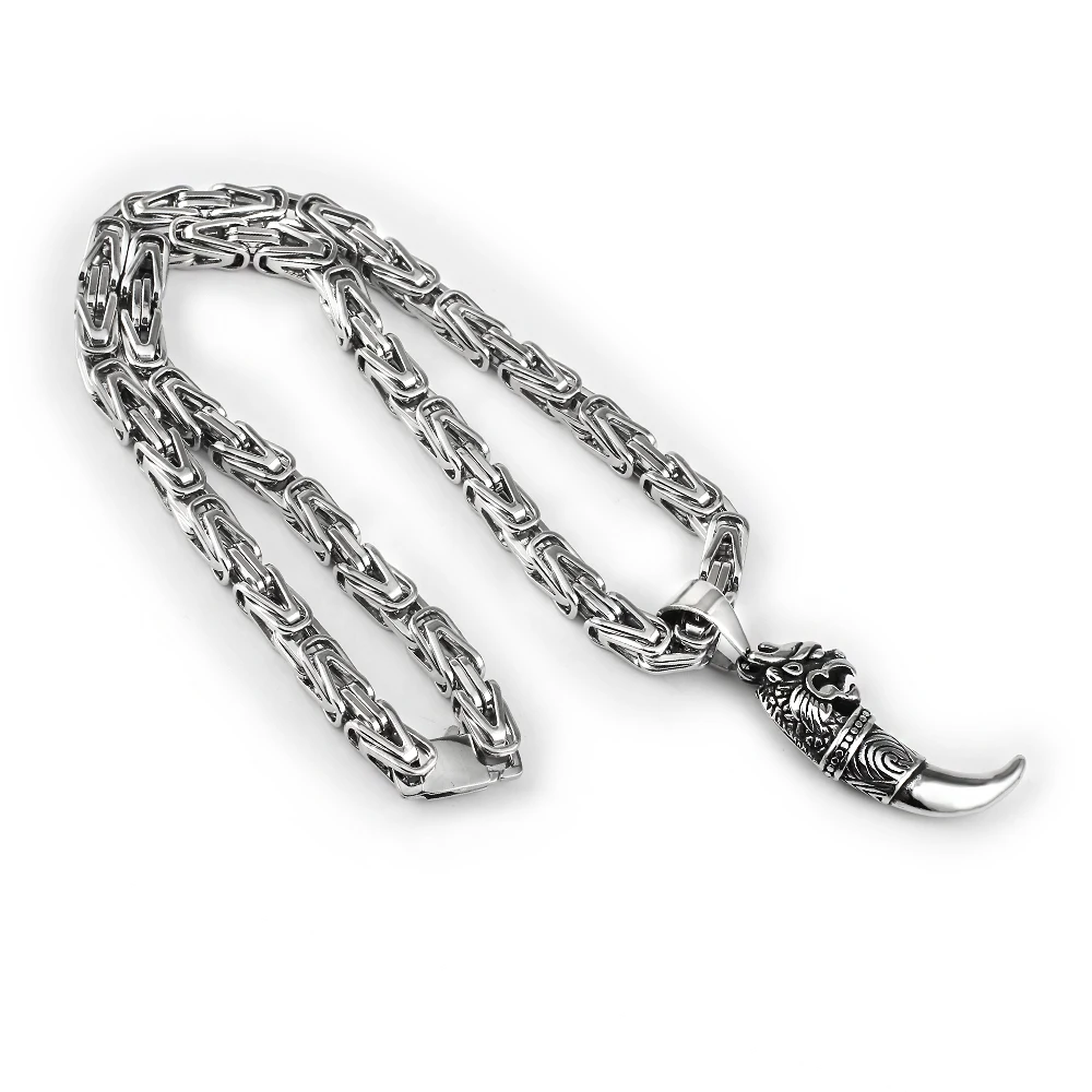 Men Rock Hip Hop Jewelry Stainless Steel 6.5mm Silver Color Wolf Teeth Pendant Emperor Chain Necklaces Gift for Men