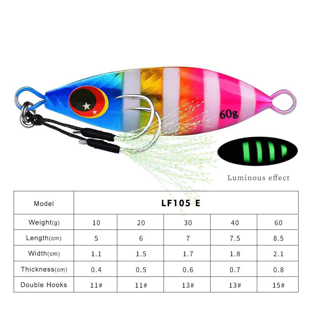 

1Pcs PROBEROS Metal Jig Spoon Lures 10g-20g-30g-40g-60g Artificial Baits Shore Slow Jigging Hard Bait Bass Fishing Lures