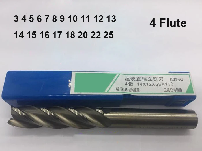 Four 4 Flute HSS & Al End Mill Cutter Extended lengthening Long CNC Bit 2 3 4 5 6 7 8 9 10 11 12 13 14 15 16 17 18 20 22 25