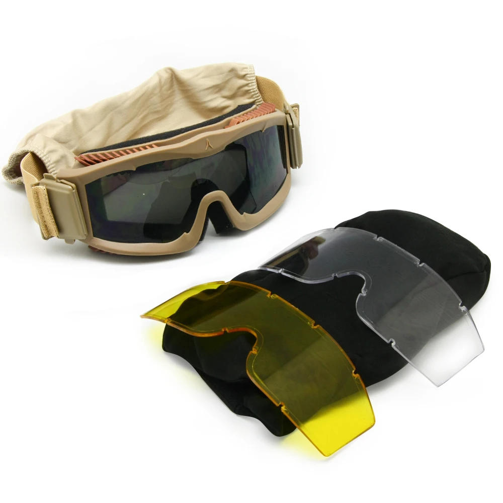 Motorcycling Goggles 3 Lens Kit, Outdoor Sports Sunglasses Tactical Goggles, War Game Player Eyewear