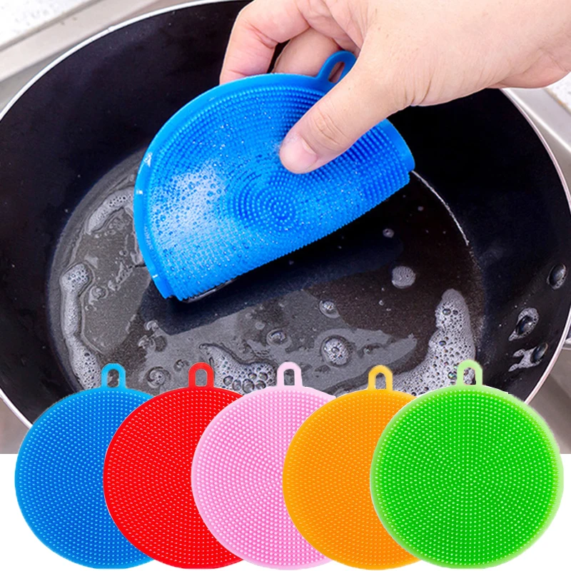 1Pc Multifunctional Silicone Brush Kitchen Dishwashing Brushes Silicone Mat Sourcing Pad Fruit Vegetable Pot Bowl Cleaning Brush