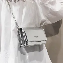 Bolso con solapa láser para mujer, bandolera pequeña con cadena de espejo, de verano