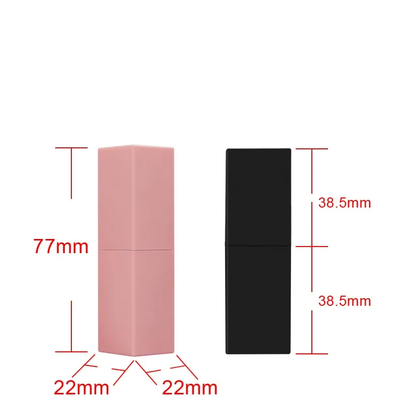 Tubes vides pour rouge à lèvres, flacon carré pour baume à lèvres, sous emballage, étiquette privée, rose mat, noir, conteneur, 10/30 pièces