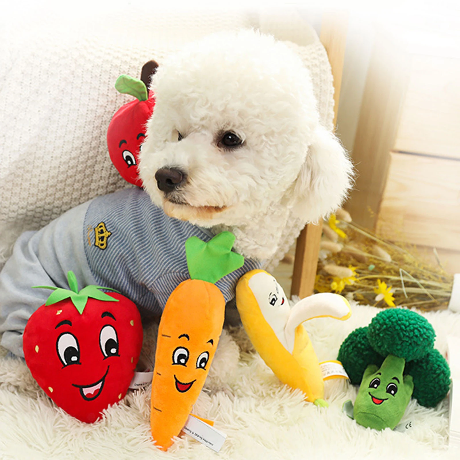 Plush Squeaky Bone Dog Toys Bite-Resistant Clean Dog Chew Puppy Training Toy Soft Banana Carrot And Vegetable Pet Supplies