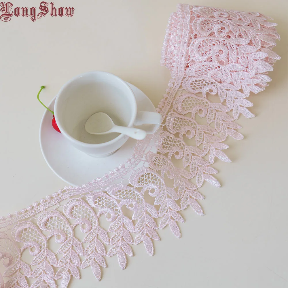 1Lot/5Yards 9-10cm Wide Pure Polyester Light Coffee Pink White Water Soluble Embroidered Lace Trim For Apparel Decoration