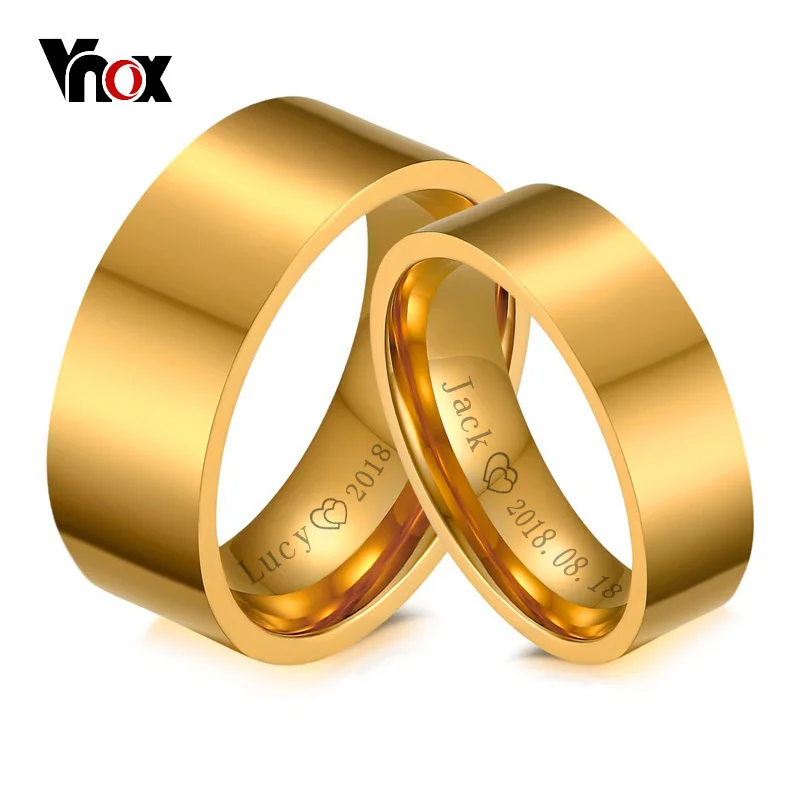 Vnox His and Hers Wedding Ring Sets Gold-color Engagement Rings for Women and Men Jewelry