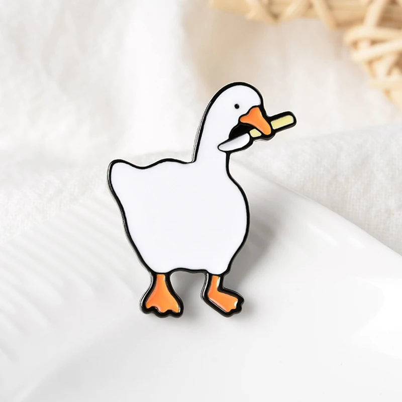 Funny Cartoon Goose Brooch Enamel Pin Cute Duck Brooch White Goose with Knife Badge Backpack Clothes Lapel Pins Jewelry Gifts