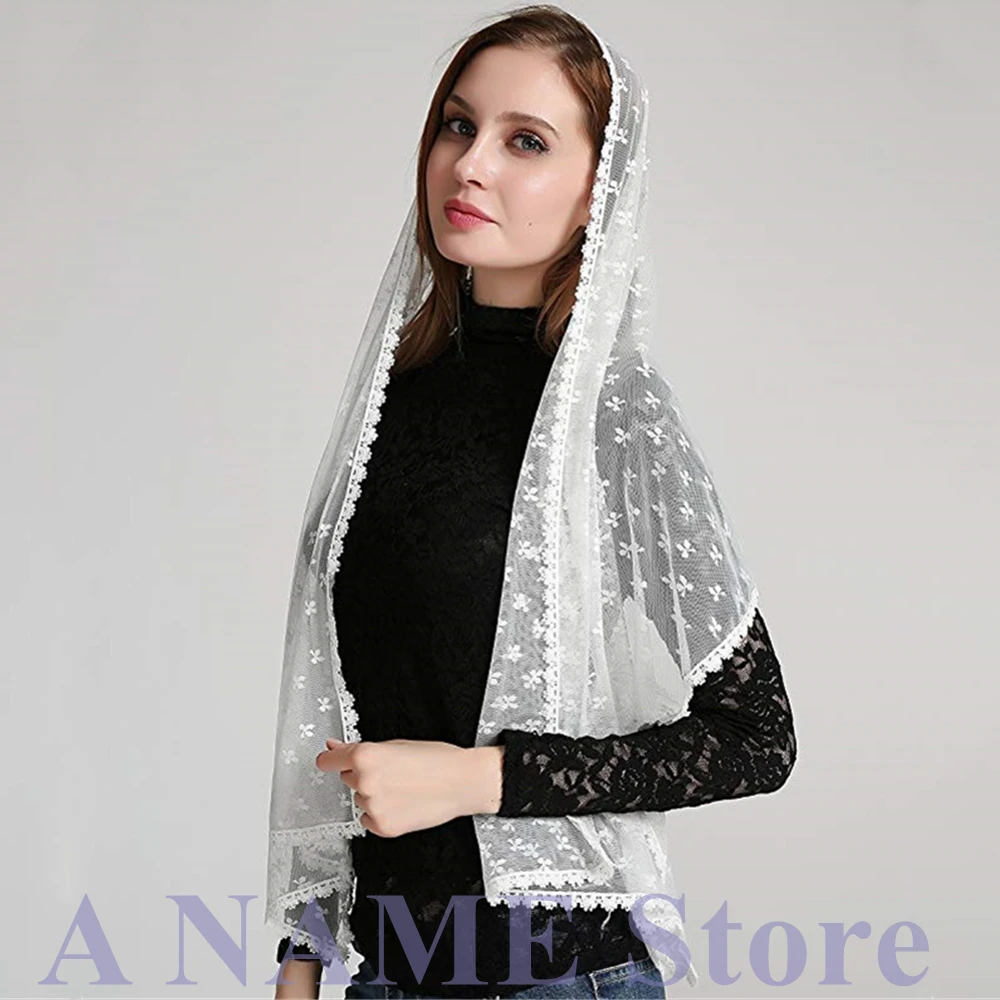 Long rectangle Very Soft Lace Mantilla Catholique Veils for church latin mass Vintage Traditional Headcovering Scarf Velo Negra