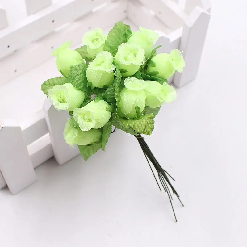 Mini Rose Bouquet para Decoração de Casa, Flores Artificiais, Cartão Craft, DIY Wreath Acessórios, Guirlandas, Decoração do casamento, 12 Pçs/lote