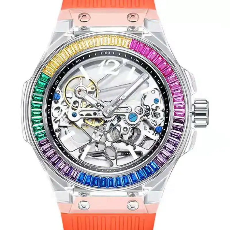 HANBORO Automatic Luxury Ladies Watch Crystal Waterproof Luminous Mechanical Wristwatch Silicone band fashion women watches