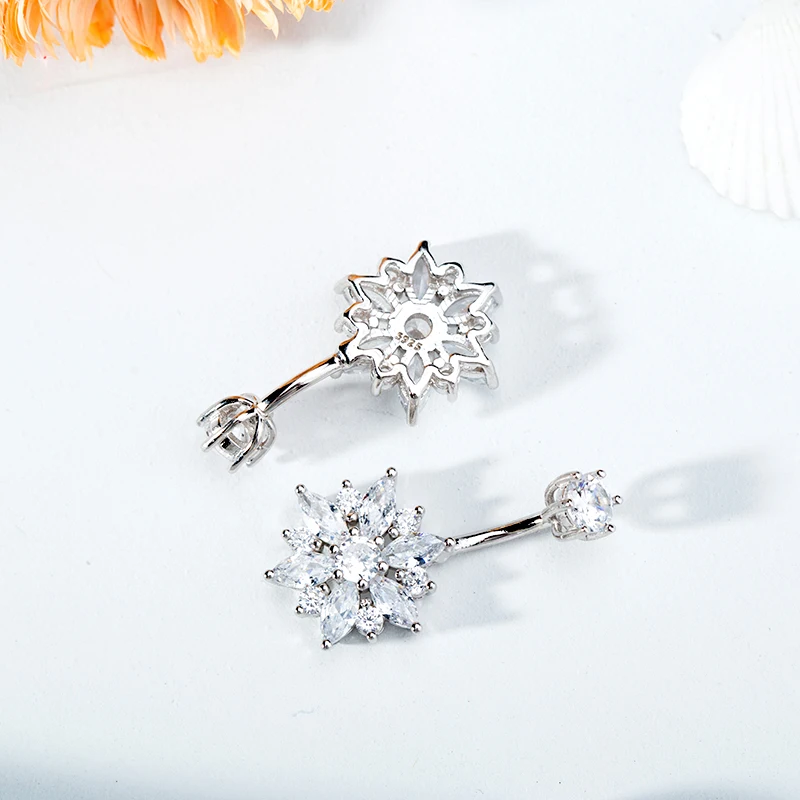 925 Sterling Silver Cubic Zirkoon Buik Ringen Bloem Navel Ring Piercing Sieraden