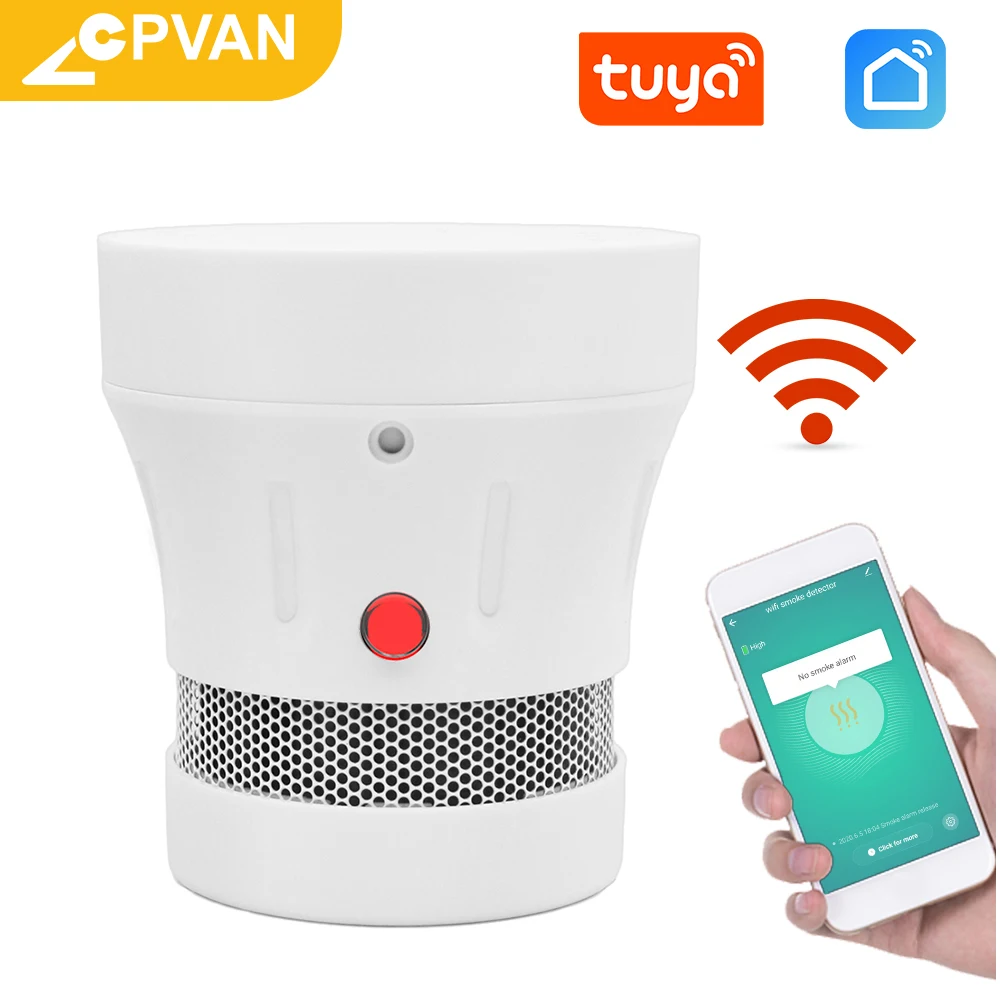 CPVan WiFi 연기 탐지기 Tuya APP 제어 화재 경보 민감한 감지기 홈 보안 감지기 센서 화재 방지 