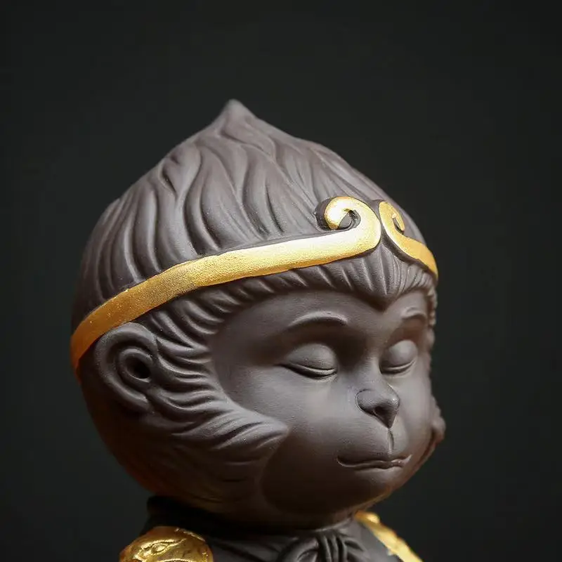 Chinese Tea Purple Clay Tea Set Monkey King Tea Pet For Home Car Tea Tray DecorationTea Tray Sun Wukong Statues Sculptures - Image 2