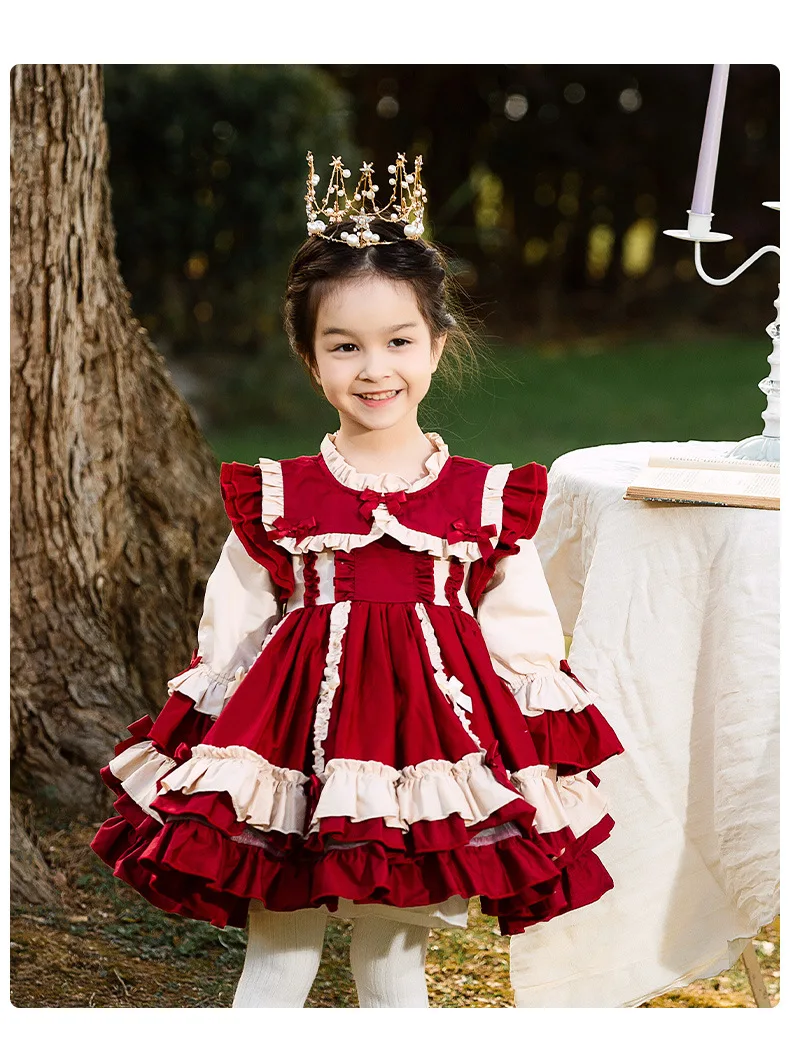 Infant Toddler Girls New Years dresses for baby Red Christmas Dress Newborn Spain Birthday PartyGirls Lolita Princess Dress