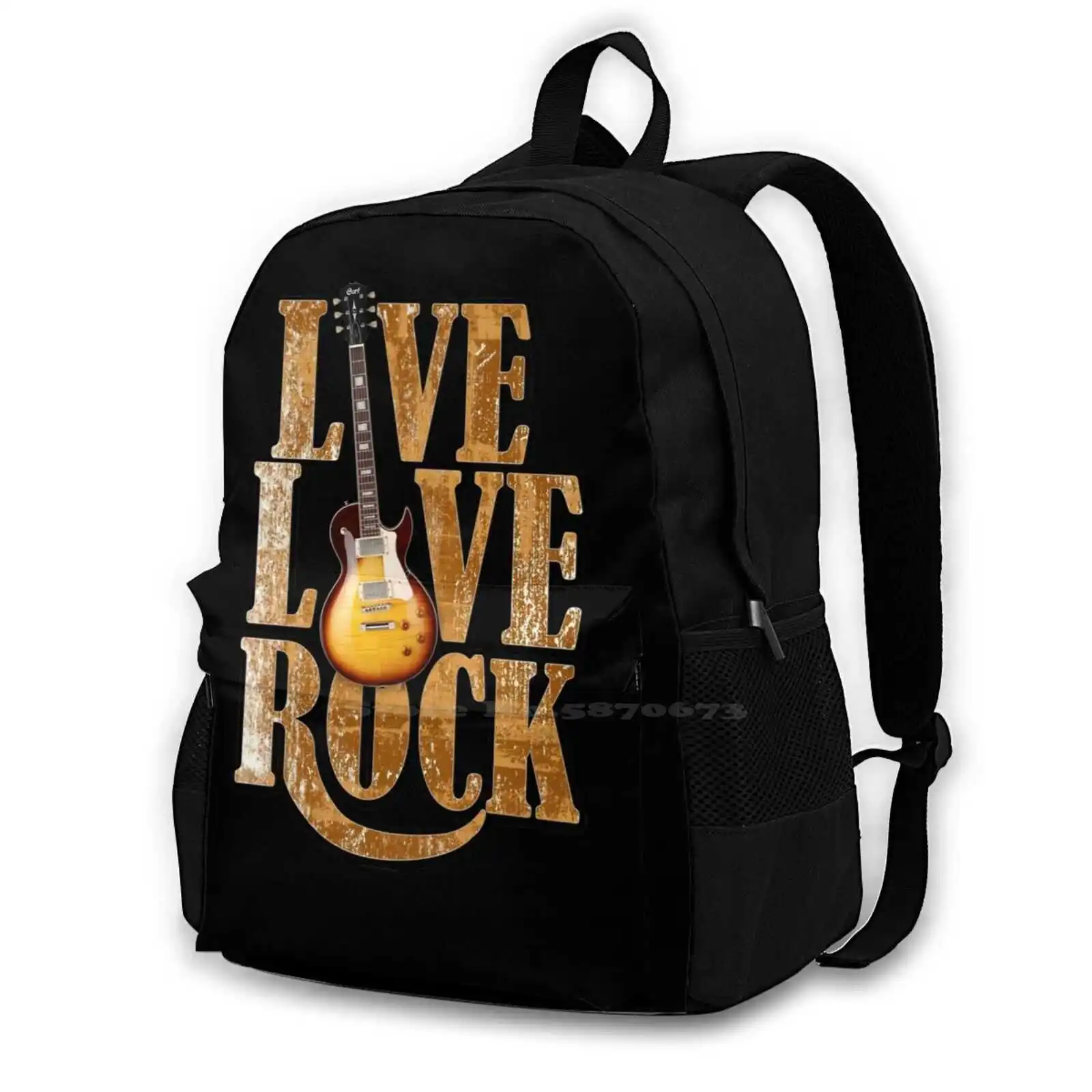 Live Love Rock Fashion Travel Laptop School Backpack Bag Live Love Text Guitar