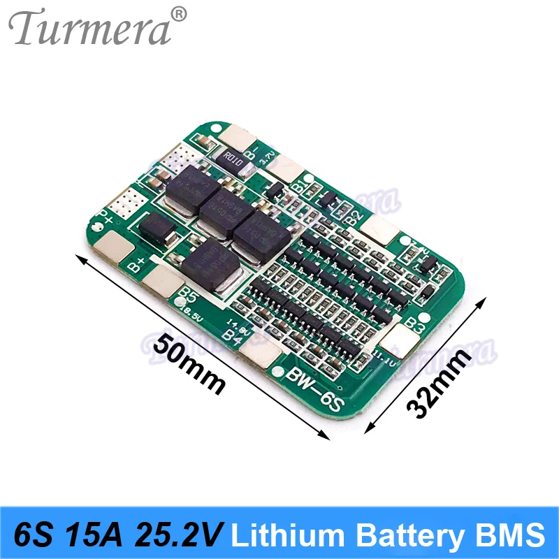 Turmera 6s 25.2v 15a bms 18650 bateria de lítio proteger placa para 20v 25v chave de fenda e 24v massagem arma muscular bateria bloco uso