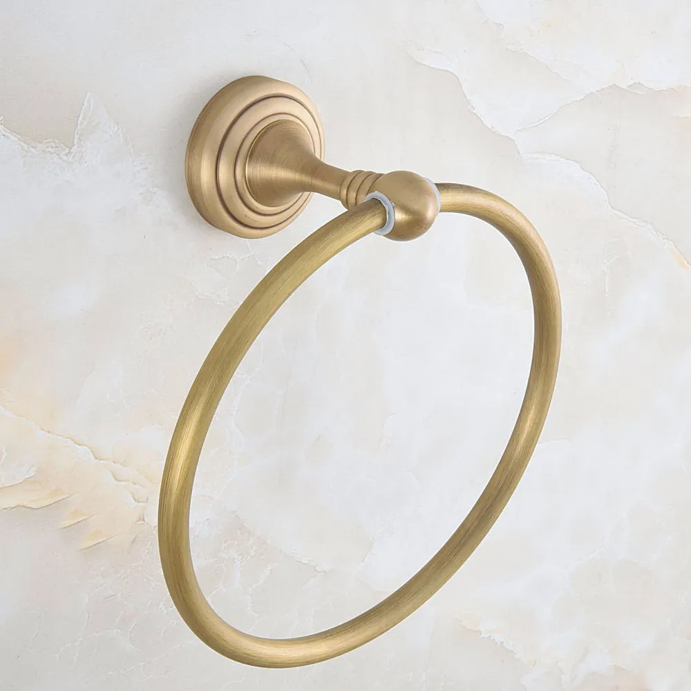 Antique Brass Wall Mounted Bathroom Round Shape Towel Ring Holder 2ba727