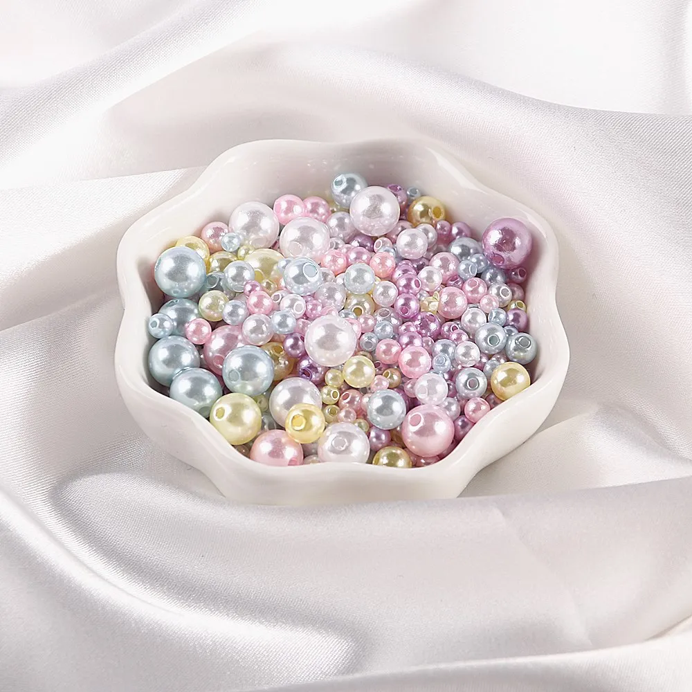 150-200Pcs Colorful ABS Imitation Pearls Mix 3-8mm Round Beads With Holes DIY Bracelet Charms Necklace Beads For Jewelry Making