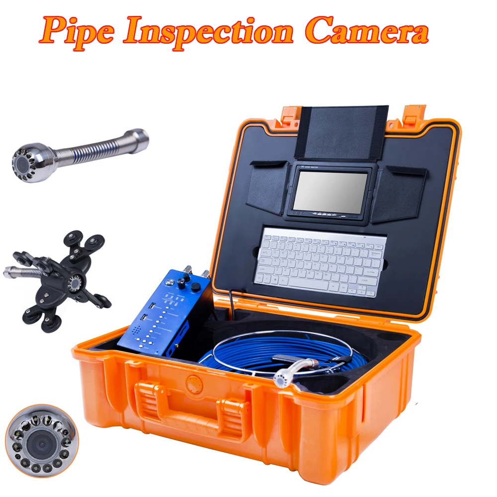 

7inch 20m Pipeline Industrial Endoscope Inspection System With Keyboard Function 12pcs LEDS Light Drain Sewer Pipe Video Camera