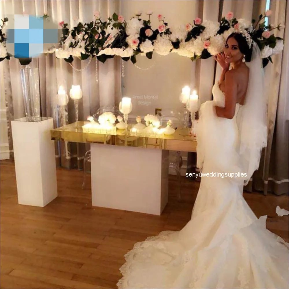 Luxury Big Backdrop Wedding Stage Decor  Flower Wall Backdrop Beautiful wedding decoration white rectangle plinth stand  table