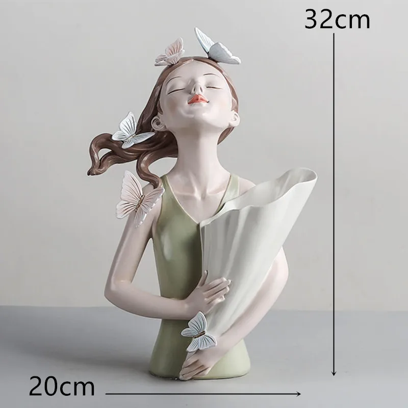 Cute creative Bouquet Girl Ornaments Sculpture Statue gifts Living Room TV cabinet Flower arrangement Modern Home Decoration