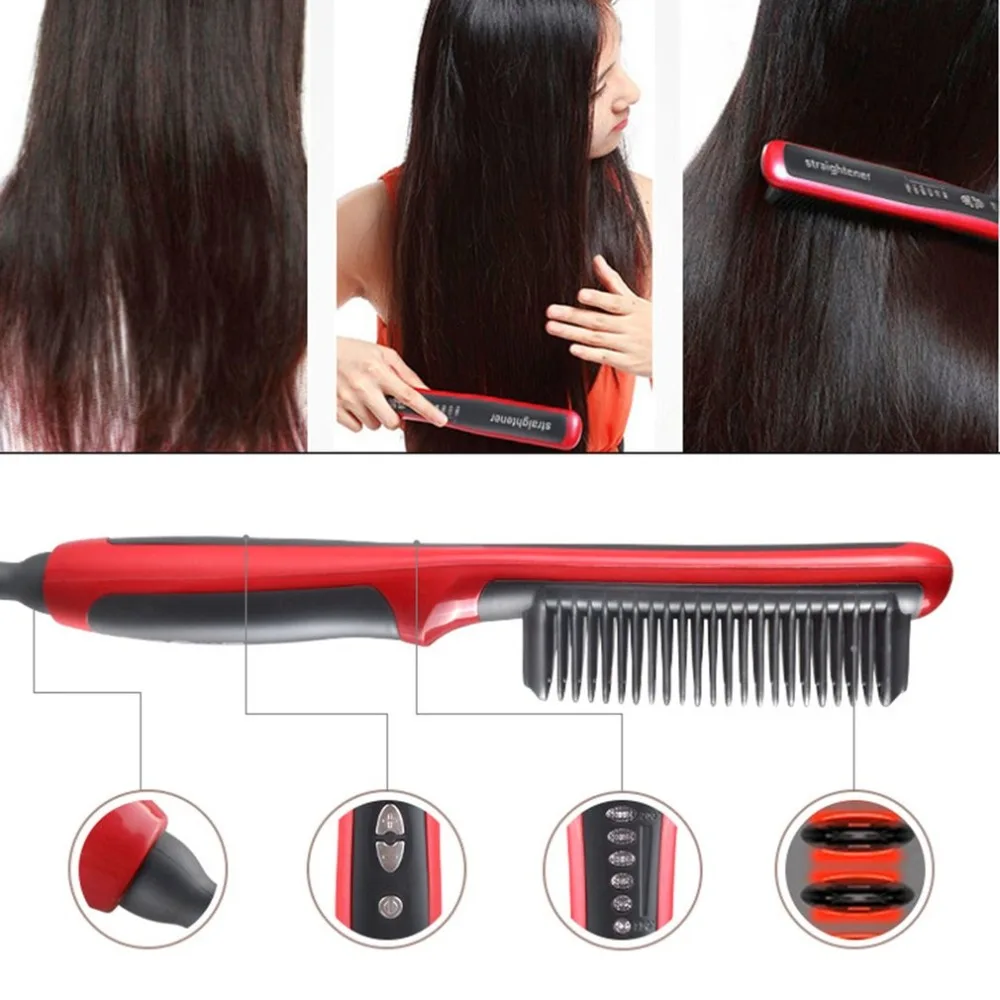 Hair Straightener Brush Hot Comb Ionic Straightening Brush with Anti Scald Fast Ceramic Heating Portable Hot Straightening Comb