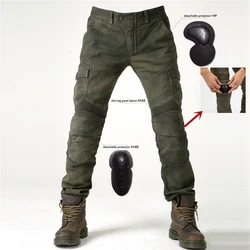Four Seasons Motorcycle Black Green Jeans Outdoor Riding Gear Pants Warm With Protective Gear Moto Jeans Knee Pads Removable
